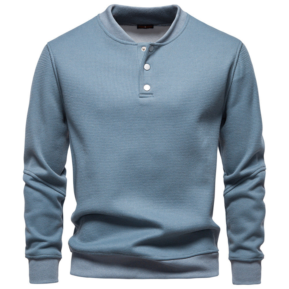 Men's waffle texture Henley pullover with short snap button closure and ribbed cuffs Hudson & Parker