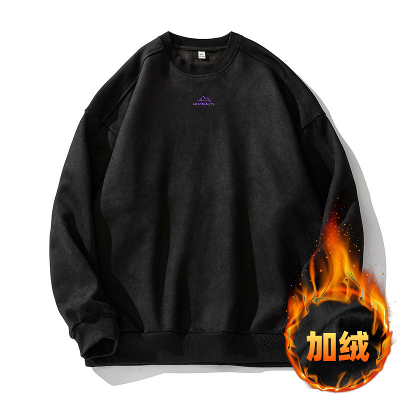 Unisex Oversized Round Neck Sweatshirt with Minimalist Mountain Embroidery Hudson & Parker
