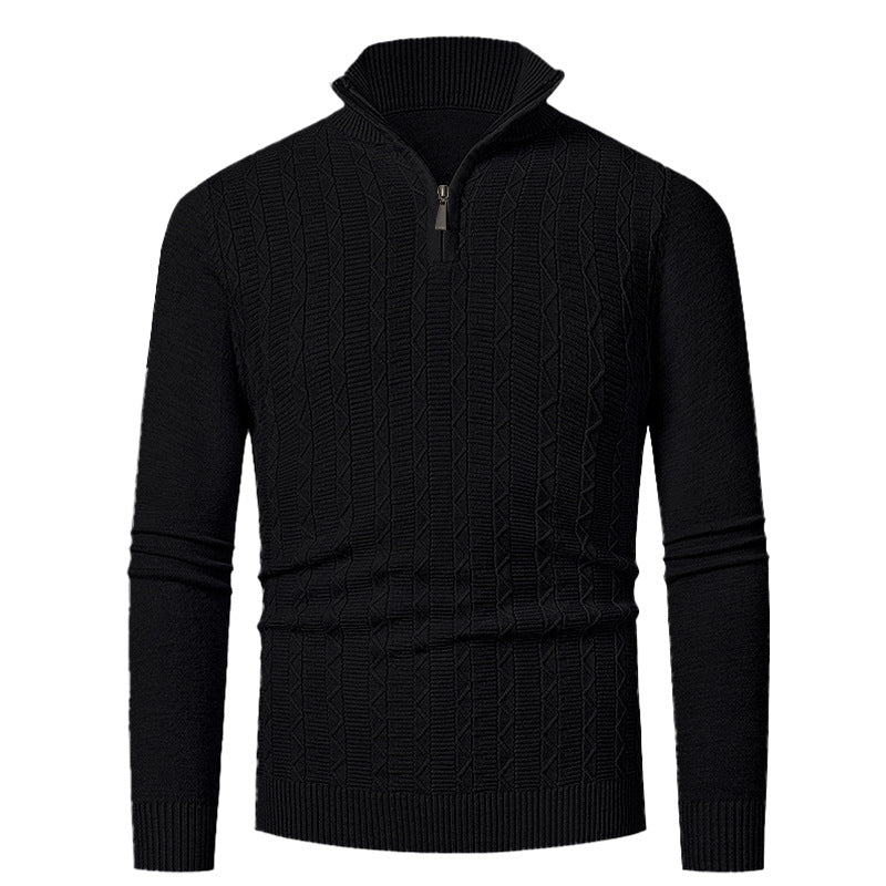 Men's Slim Fit Half-Zip Structured Pullover made of Merino Blend with Cable Knit Pattern and Stand-Up Collar Hudson & Parker