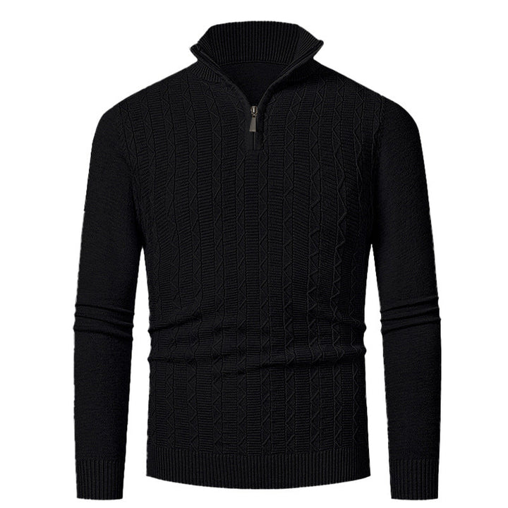 Men's Slim Fit Half-Zip Structured Pullover made of Merino Blend with Cable Knit Pattern and Stand-Up Collar Hudson & Parker