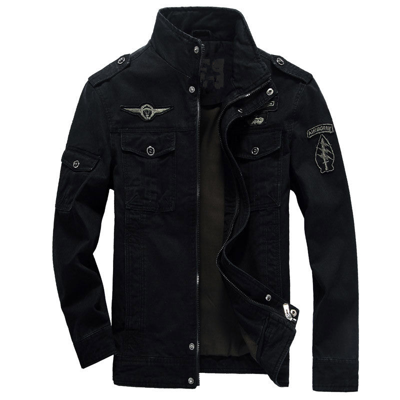 Men's canvas military jacket with stand-up collar, badge, and multifunction pockets Hudson & Parker