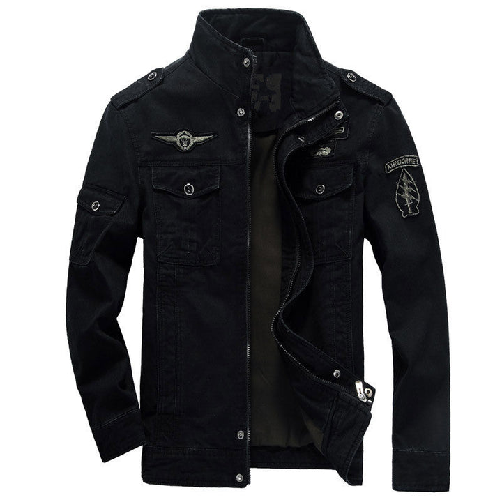 Men's canvas military jacket with stand-up collar, badge, and multifunction pockets Hudson & Parker