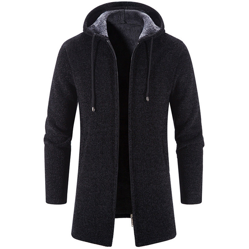 Men Long Cut Hooded Knit Coat with Teddy Lining Hudson & Parker