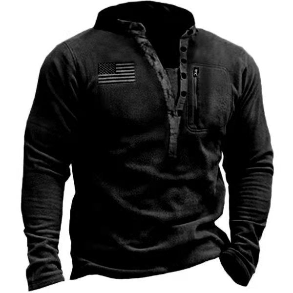 Men's nano thermal Henley fleece pullover with chest zip pocket and camouflage detail Hudson & Parker
