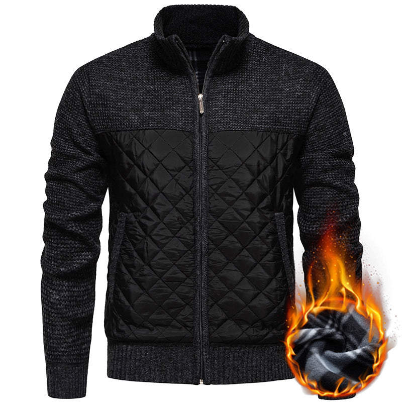 Men Quilted Hybrid Cardigan with Stand-Up Collar and Full Zip Hudson & Parker