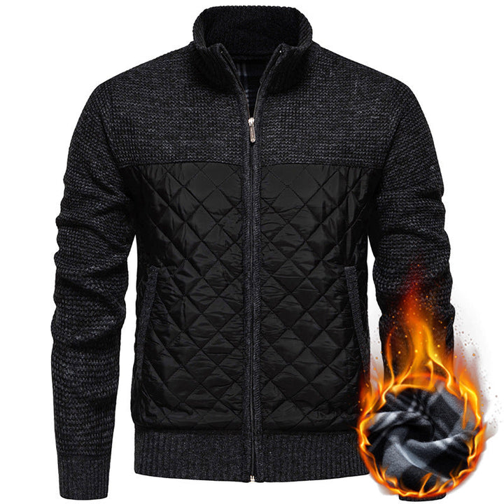 Men Quilted Hybrid Cardigan with Stand-Up Collar and Full Zip Hudson & Parker