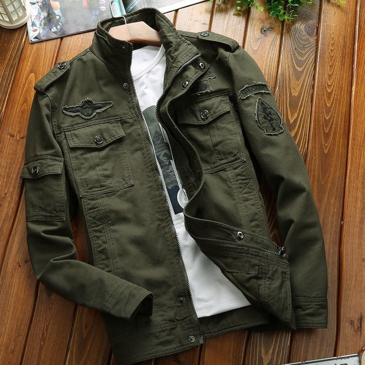 Men's Military Canvas Field Jacket with Patches and Stand Collar Hudson & Parker