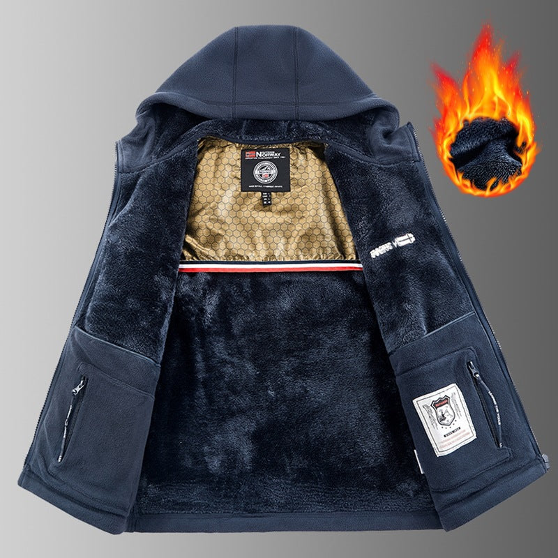 Men's teddy fleece hoodie with thermal insulation, two-way zipper & concealed zip pockets Hudson & Parker