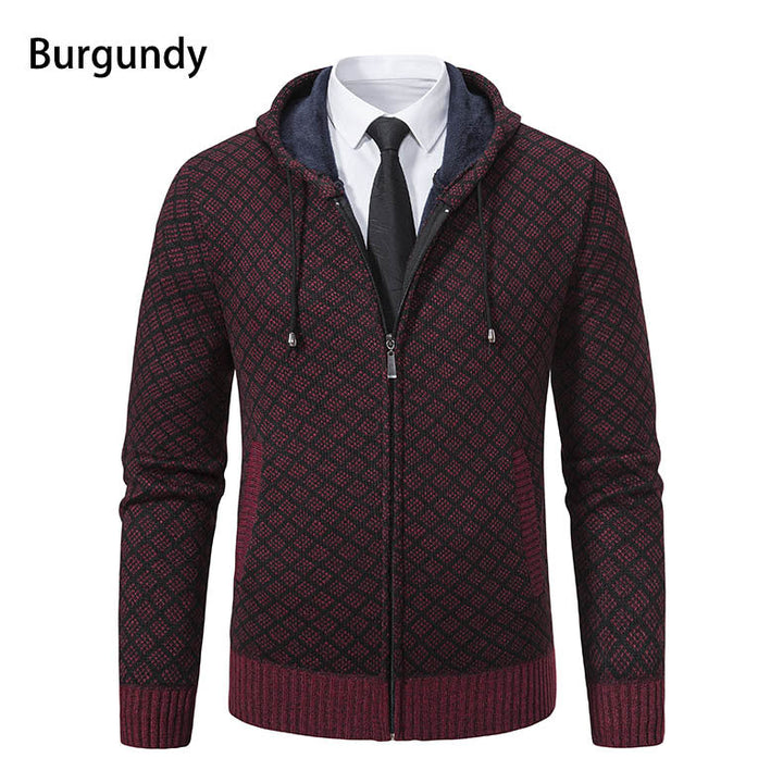 Men's jacquard zip knit jacket with hood and warm fleece lining Hudson & Parker