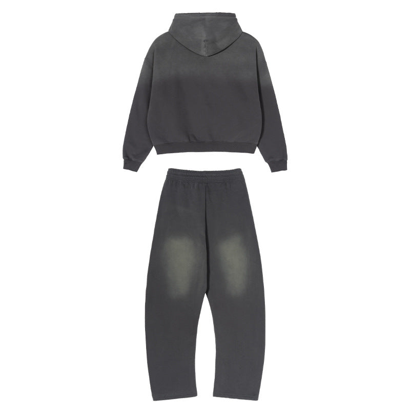 Men's Loose Distressed Sweatset with Cropped Hoodie and Baggy Jogging Pants Hudson & Parker
