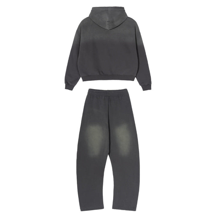 Men's Loose Distressed Sweatset with Cropped Hoodie and Baggy Jogging Pants Hudson & Parker