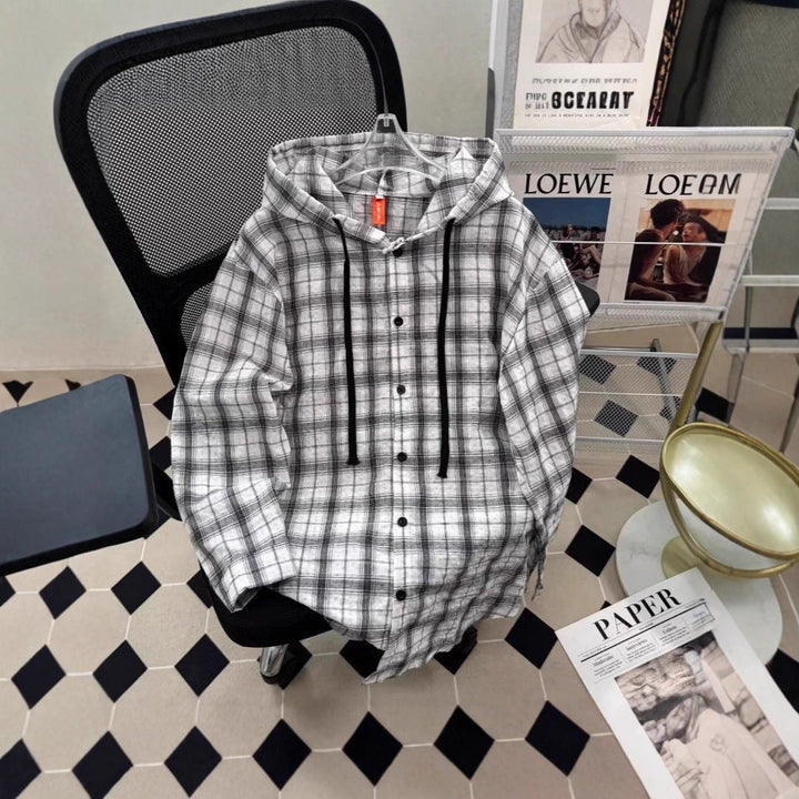 Women's URBAN CHECK HOODIE WITH BUTTON DETAILS Hudson & Parker