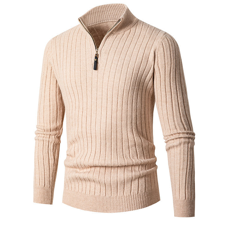 Men's Ribbed Fine Knit Half-Zip Jumper with High Collar and Zipper Hudson & Parker