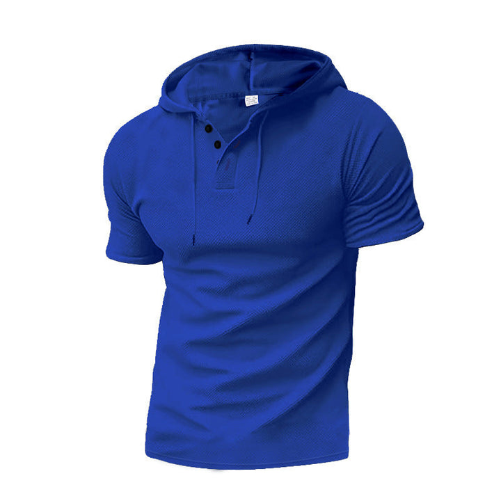 Men's short sleeve hooded polo with three-button placket and fine structured jersey Hudson & Parker