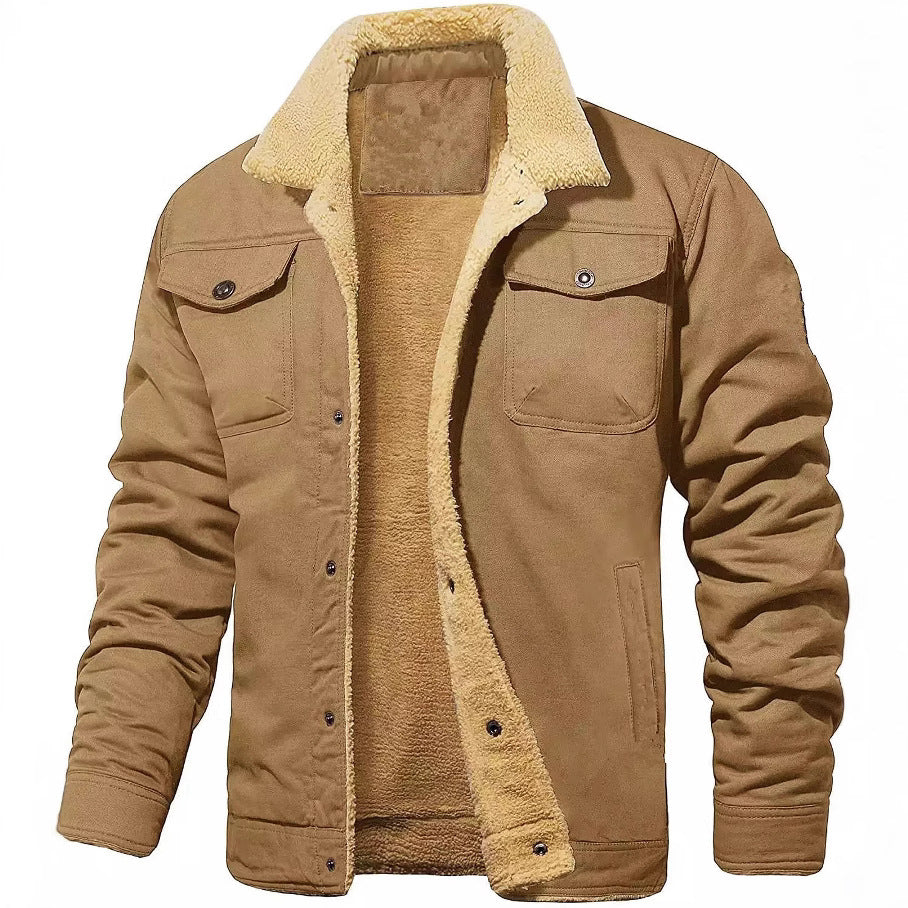 Men's Sherpa-lined Canvas Trucker Jacket with Chest Pockets Hudson & Parker