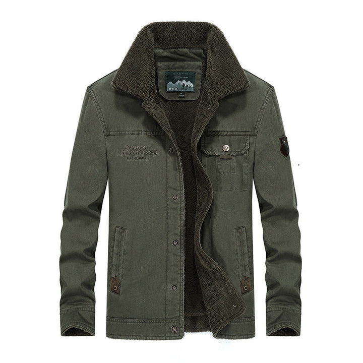 Men's Sherpa-lined canvas trucker jacket with thermal lining and chest pockets Hudson & Parker