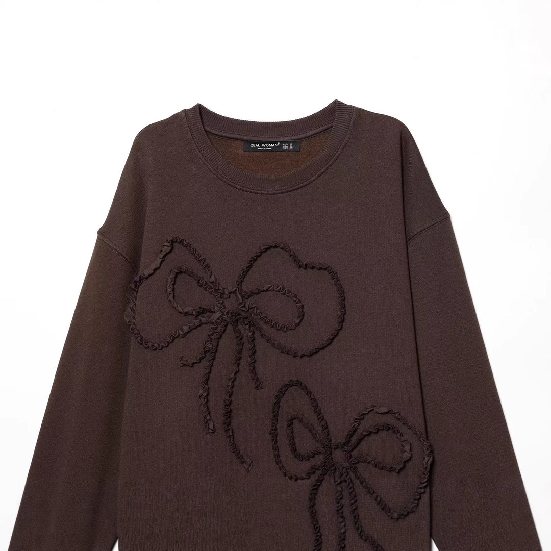Women's wide sweatshirt with three-dimensional bow application and ribbed cuffs Hudson & Parker