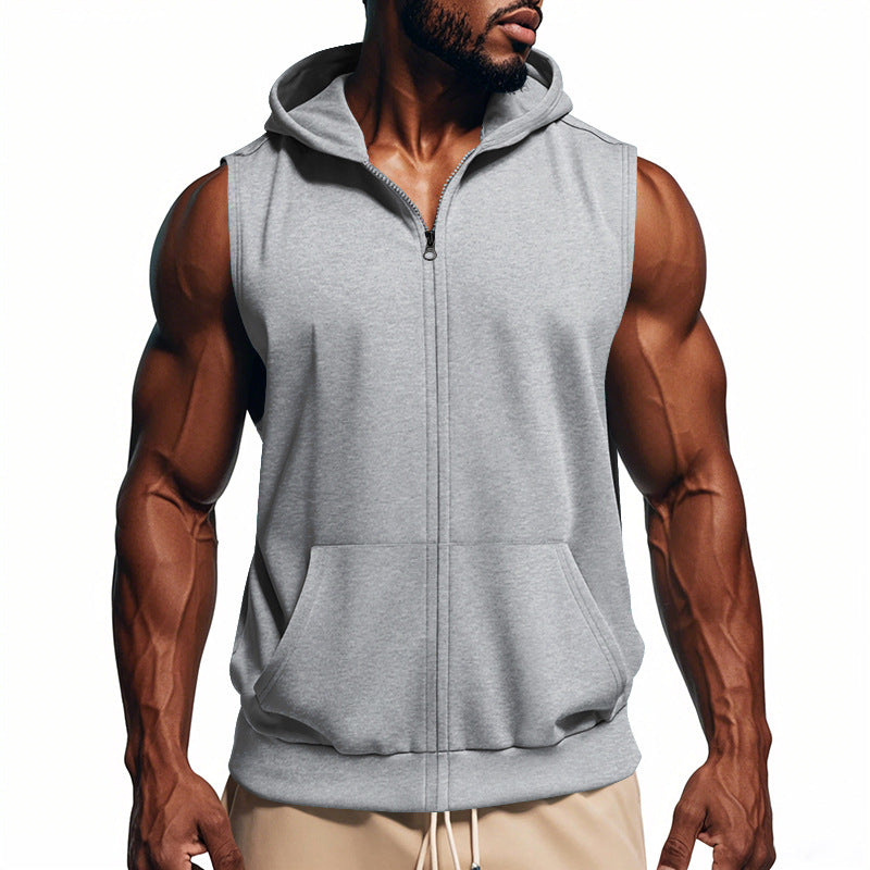Men's muscle-fit training hoodie vest with zipper and kangaroo pocket Hudson & Parker