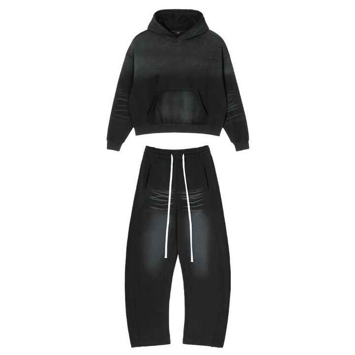 Men's Loose Distressed Sweatset with Cropped Hoodie and Baggy Jogging Pants Hudson & Parker
