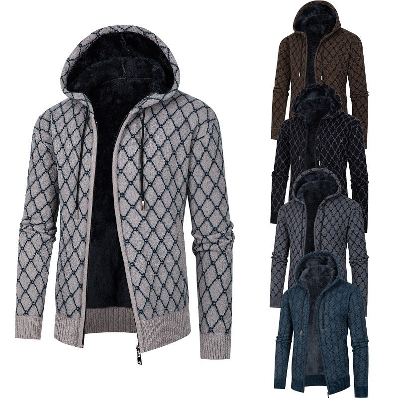 Men's Hoodie Sweater with Teddy Lining and Diamond Pattern Hudson & Parker