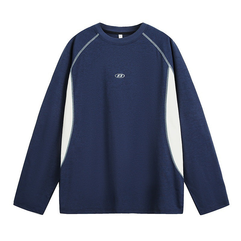 Unisex Long Sleeve Sweatshirt with Raglan Seams, Contrast Sides and Minimalist Logo Embroidery Hudson & Parker