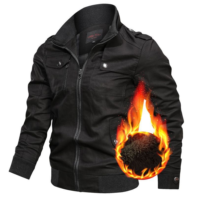 Men's canvas utility jacket with teddy lining, stand collar and multiple pockets Hudson & Parker