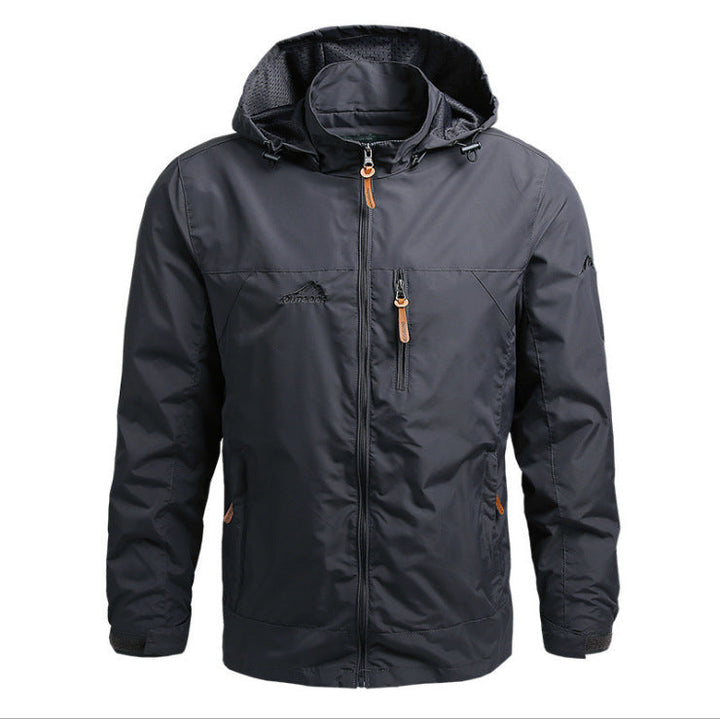 Men's Lightweight Waterproof Hooded Outdoor Jacket with Chest Pocket and Adjustable Cuffs Hudson & Parker