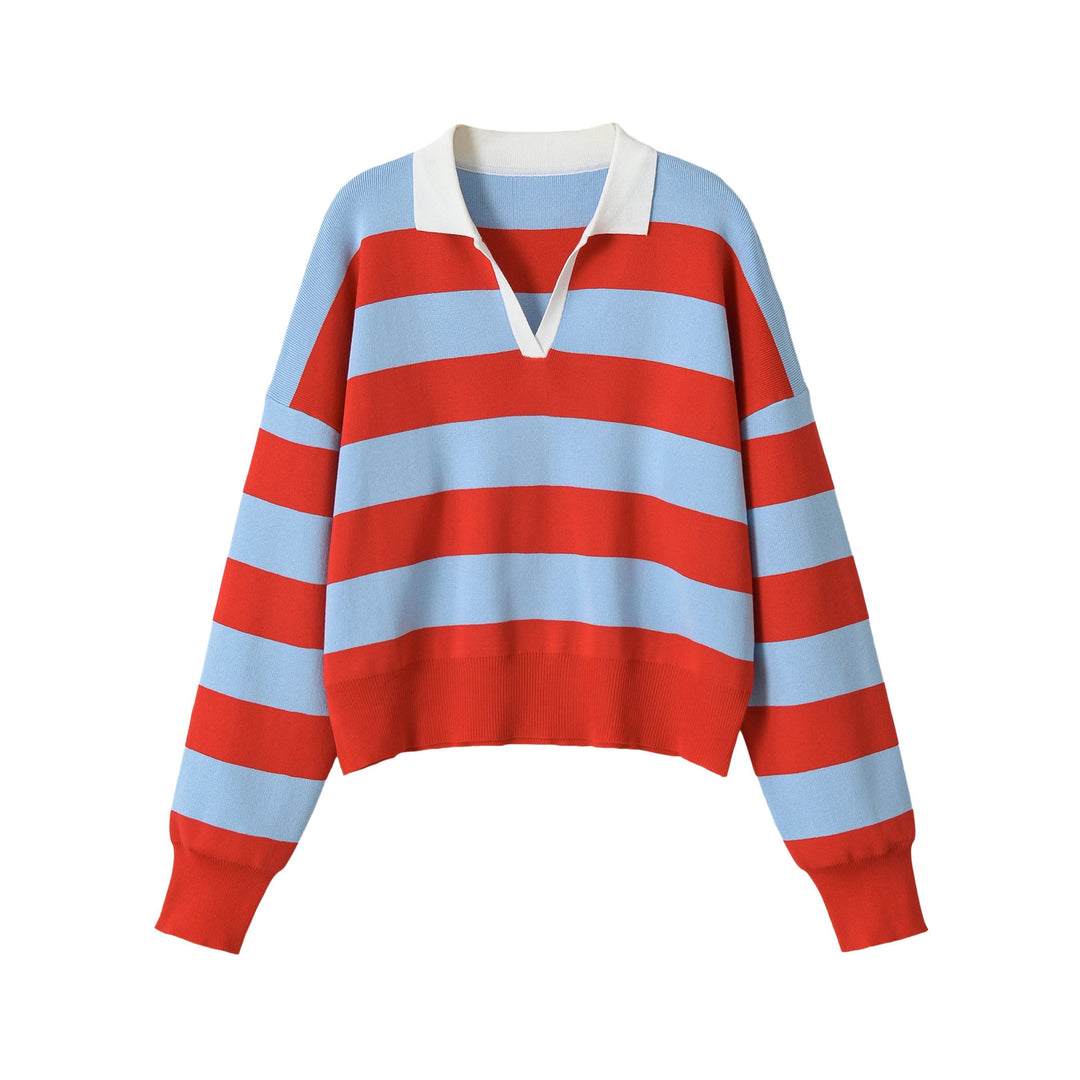 Women Cropped Oversize Rugby Pullover with Polo Collar and Deep V Neck Hudson & Parker