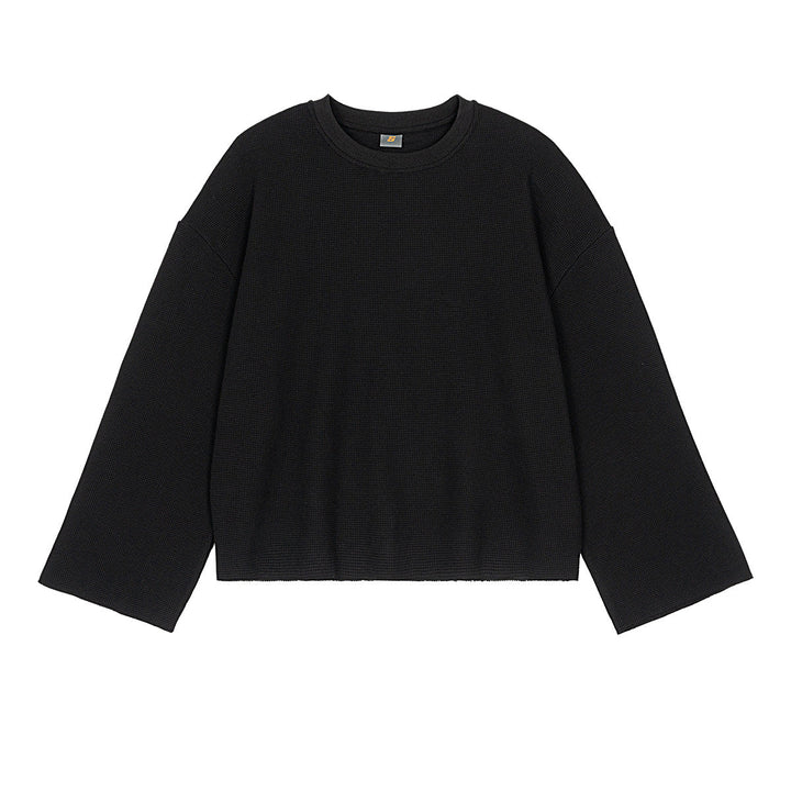 Men's Boxy Waffle Knit Sweater with Oversized Cut and Round Neck
