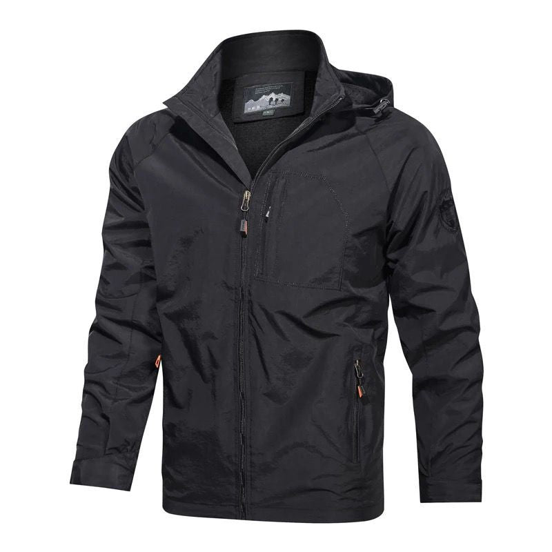 Men's Lightweight Wind and Water Resistant Outdoor Jacket with Hood and Chest Pocket Hudson & Parker