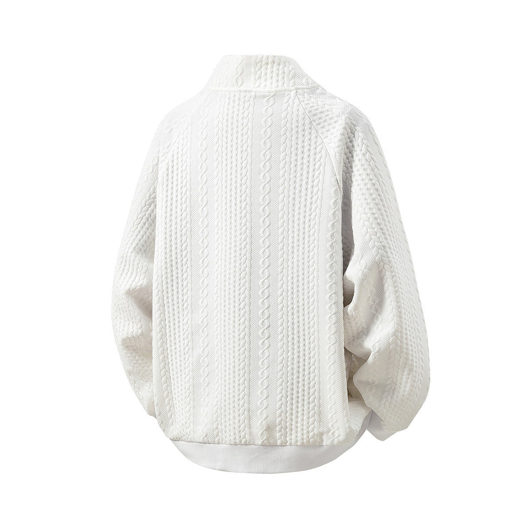 Men's Chunky Knit Zip Cardigan with Stand-Up Collar and Cable Pattern Hudson & Parker