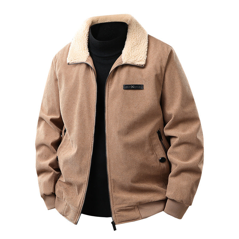 Men's corduroy college jacket with Sherpa collar, zipper, and practical side pockets Hudson & Parker