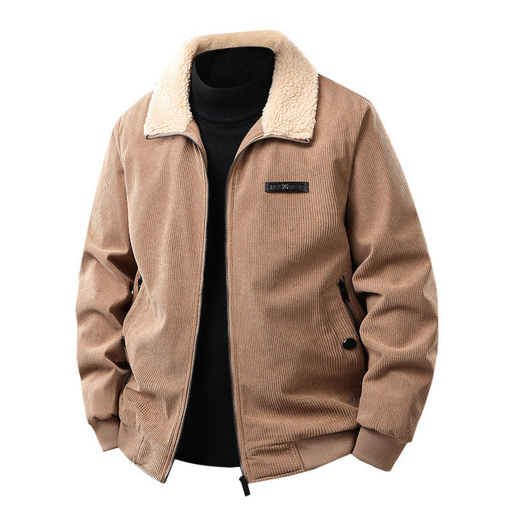 Men's corduroy college jacket with Sherpa collar, zipper, and practical side pockets Hudson & Parker
