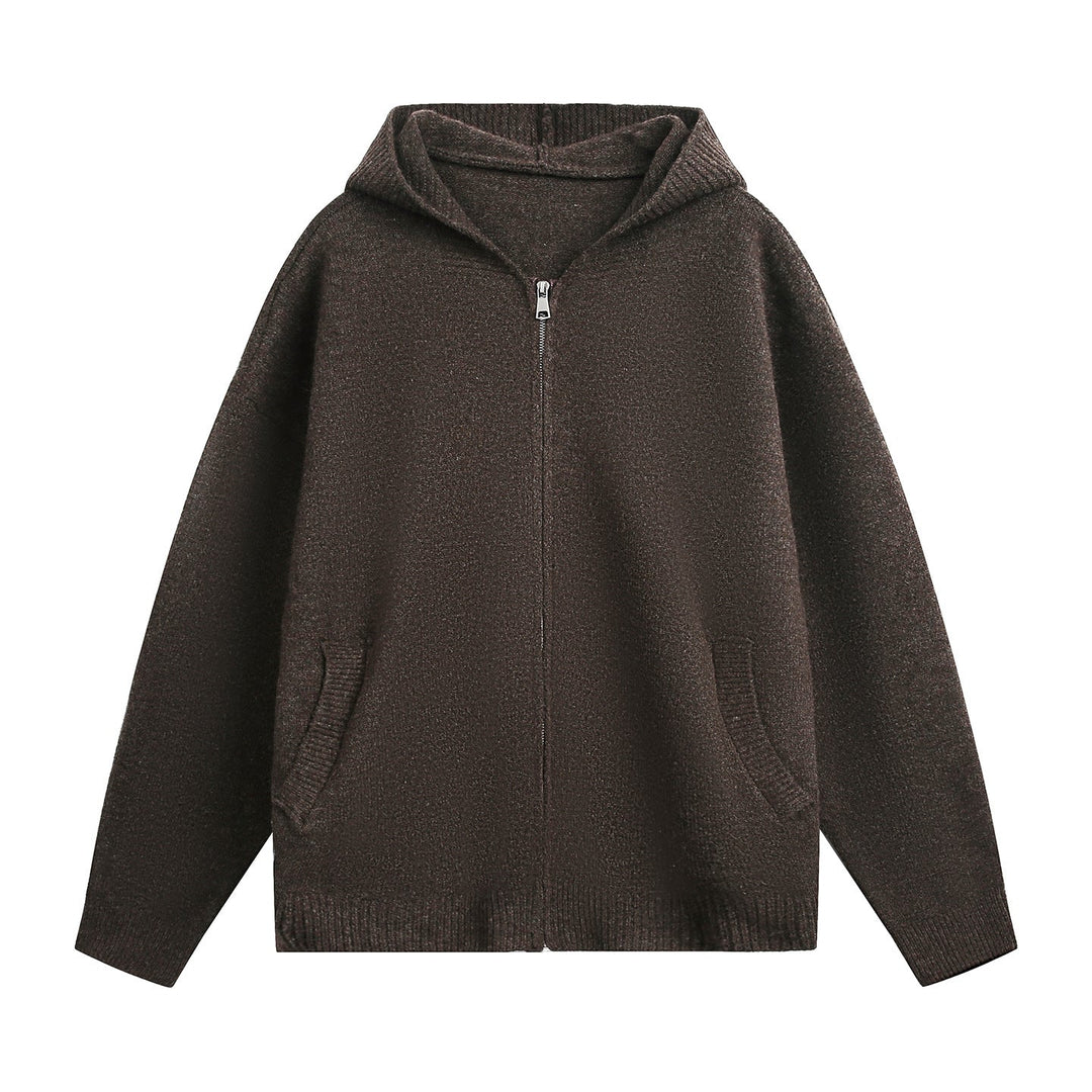 Unisex chunky knit hoodie jacket with full zip and patch front pockets Hudson & Parker