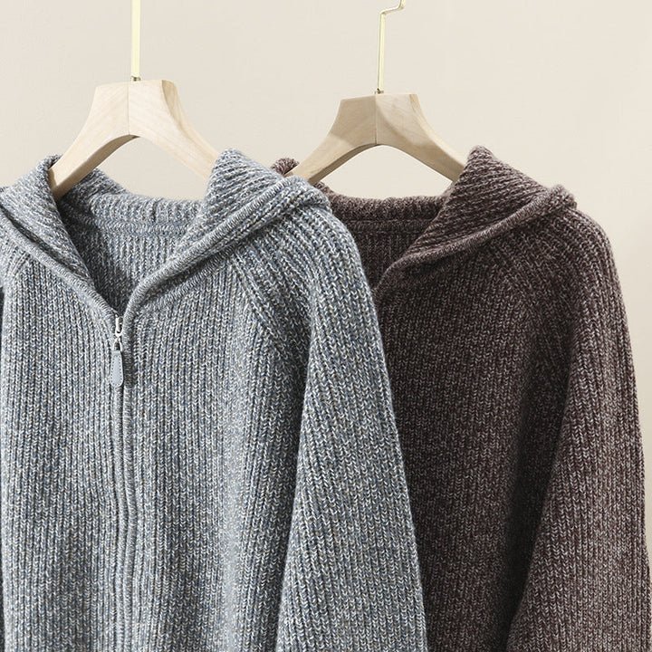 Women's chunky knit hoodie with full zipper and raglan sleeves Hudson & Parker