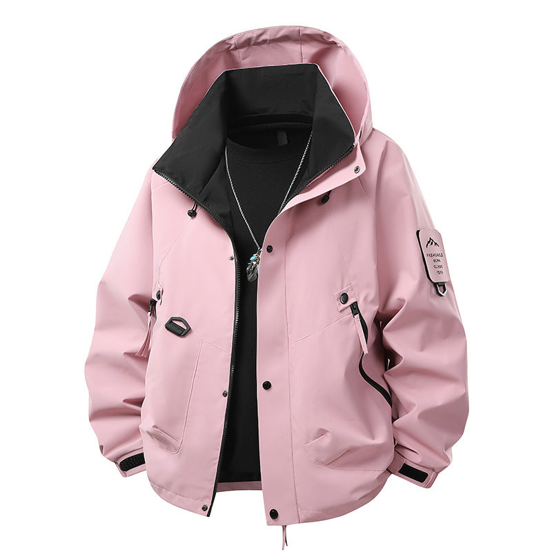 Men's waterproof outdoor utility rain jacket with hood, multiple pockets and adjustable hem Hudson & Parker