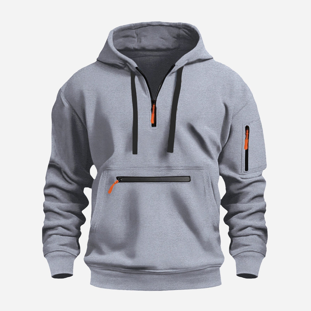 Men's hoodie with half zip, kangaroo pocket and hidden zippers Hudson & Parker