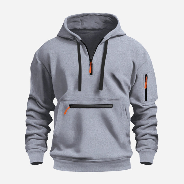 Men's hoodie with half zip, kangaroo pocket and hidden zippers Hudson & Parker