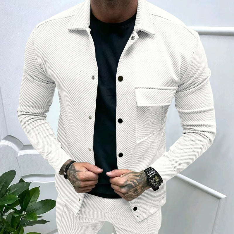 Men's slim ribbed structure overshirt jacket with snap button closure and chest flap Hudson & Parker
