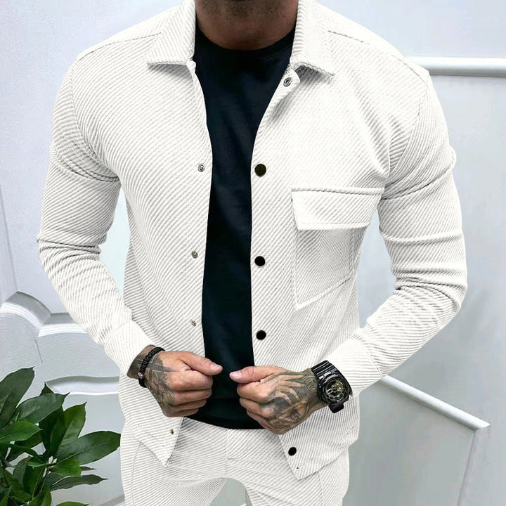 Men's slim ribbed structure overshirt jacket with snap button closure and chest flap Hudson & Parker
