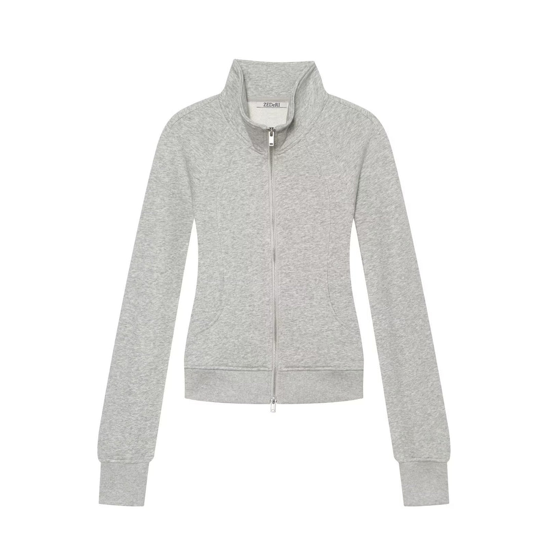 Women's Slim-Fit Sweat Jacket with Stand Collar and Two-Way Zipper Hudson & Parker