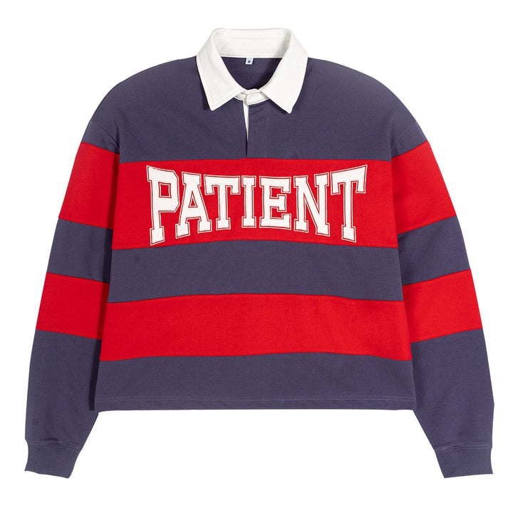 Men Striped Rugby Polo Sweatshirt with Contrast Collar and Oversized Fit Hudson & Parker