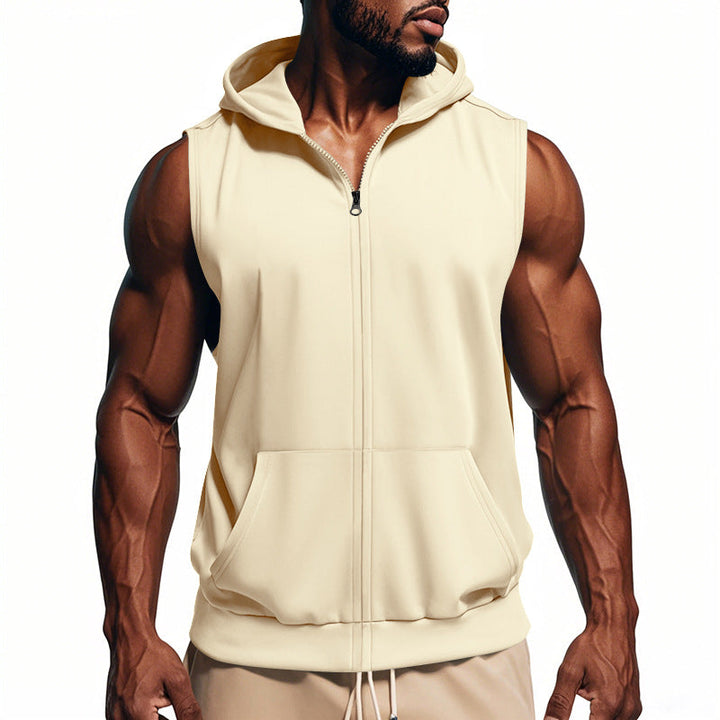 Men's muscle-fit training hoodie vest with zipper and kangaroo pocket Hudson & Parker