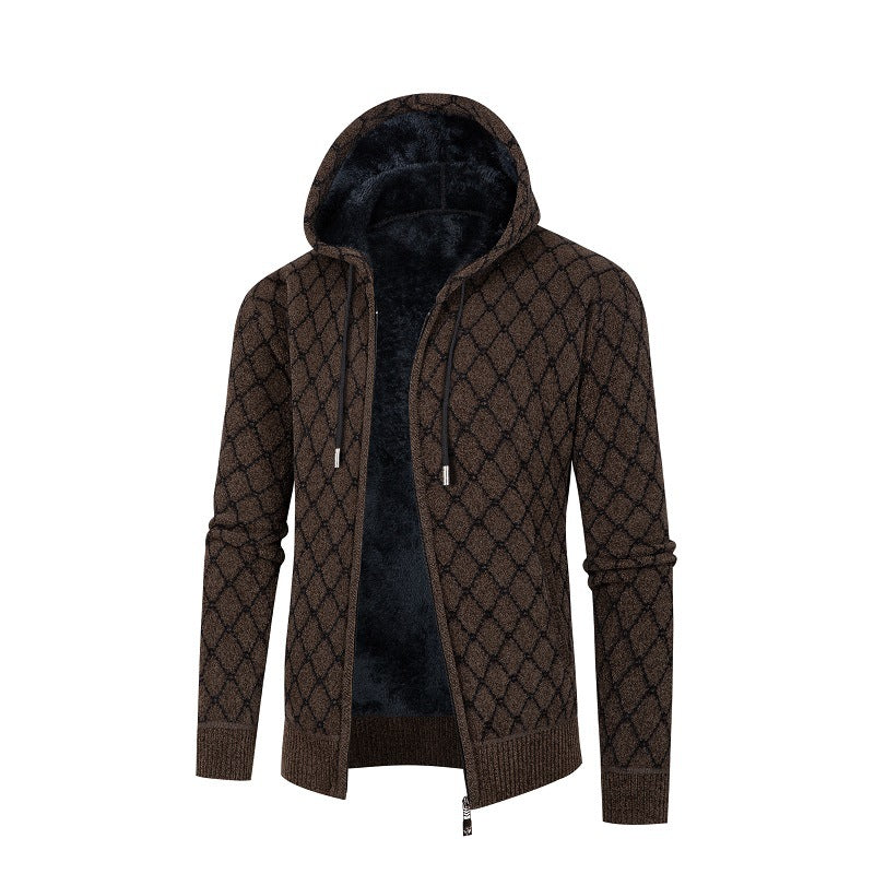 Men's Hoodie Sweater with Teddy Lining and Diamond Pattern Hudson & Parker