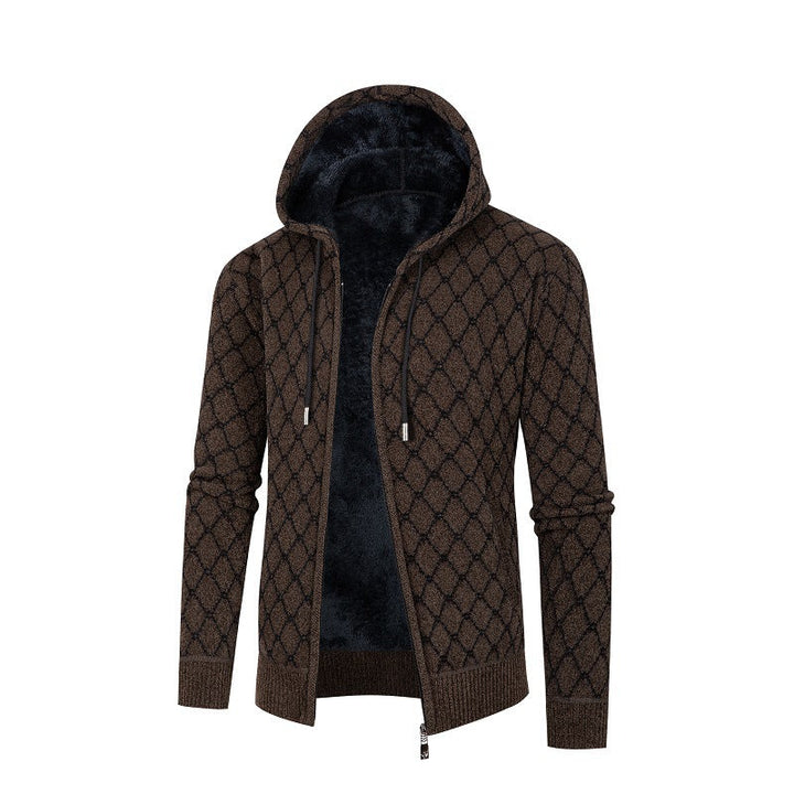 Men's Hoodie Sweater with Teddy Lining and Diamond Pattern Hudson & Parker