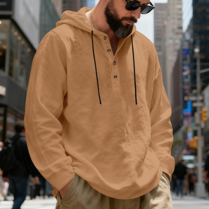 Men's lightweight hooded shirt with button placket made of linen blend and relaxed fit Hudson & Parker