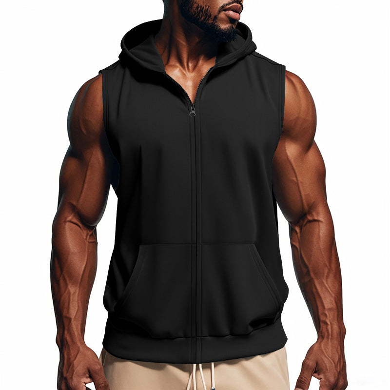 Men's muscle-fit training hoodie vest with zipper and kangaroo pocket Hudson & Parker