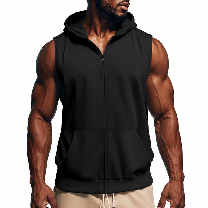 Men's muscle-fit training hoodie vest with zipper and kangaroo pocket Hudson & Parker