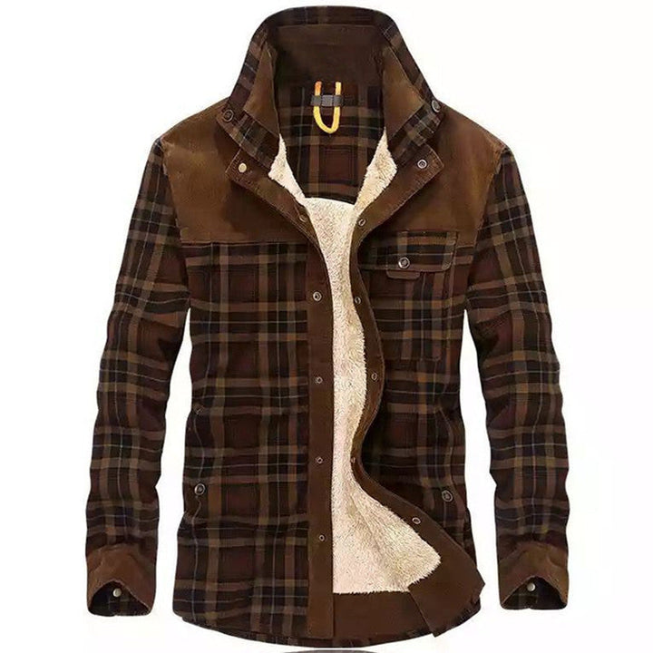 Men's flannel field shirt with teddy fleece lining and velvet shoulder section Hudson & Parker