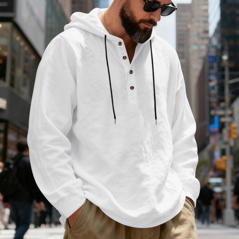 Men's lightweight hooded shirt with button placket made of linen blend and relaxed fit Hudson & Parker